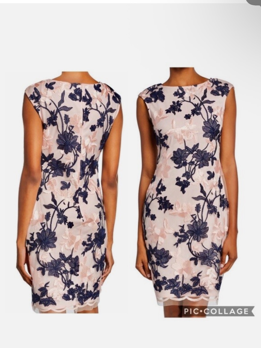 Donna Ricco Blush Pink Midi Dress with Navy Floral Lace